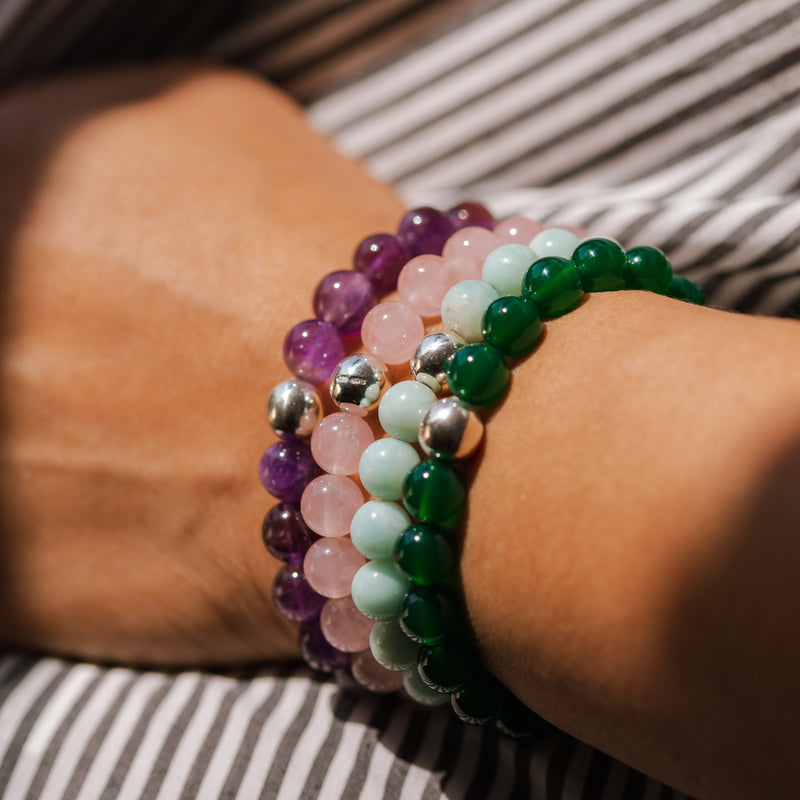 Gemstone bracelets with sterling silver bead
