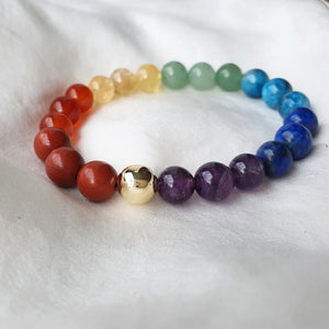 Gemstone bracelets with solid gold bead